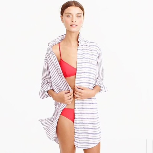 J. Crew Other - J. Crew Striped Button-up Tunic Beach Cover up XS